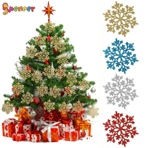 24Pcs Glitter Snowflake Christmas Ornament Xmas Tree Hanging Festival Decoration